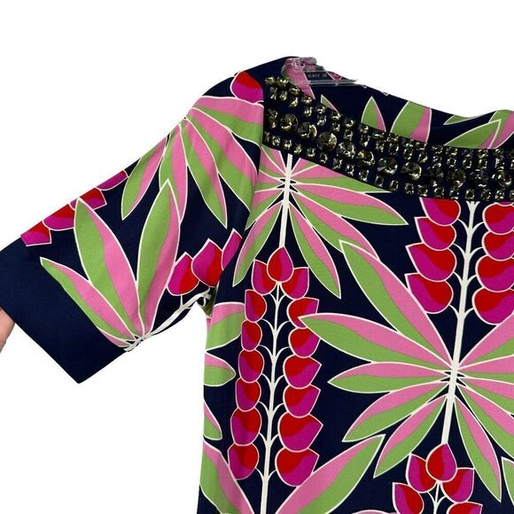 Peter Nygard Dress Silk Colorful Tropical Gemstone Boat Neck Size S Shift Boho - Picture 5 of 11